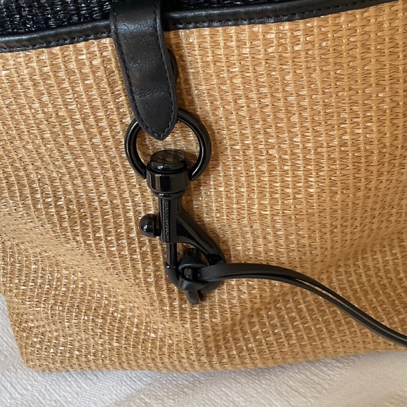 Rebecca Minkoff Edie Large Bucket Bag NWT Natural Woven Straw with Black Trim - Picture 10 of 12